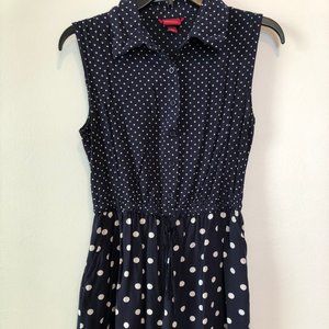 Merona, Petite Small, Blue and White, Polka Dot Collared dress with Pockets